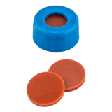 ND9 Short Thread Screw Caps (blue) with Septa Silicone Rubber/PTFE (red/transparent), pk.100