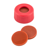 ND9 Short Thread Screw Caps (red) with Septa Silicone Rubber/PTFE (red/transparent), pk.100