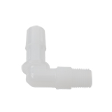 Barbed Tubing Port Fitting, PP, 90° Angled, Tubing ID 9.0-11.0mm, ea.