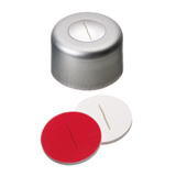ND8 Crimp Cap with slitted Septa Silicone/PTFE (white/red), 45° shore A, 1.3mm, pk.1000