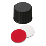 Closed 8-425 Screw Cap (black) with Septa Silicone/PTFE (white/red), 45° shore A, 1.3mm, pk.1000 - UltraClean