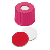 8-425 Screw Cap (pink) with Septa Silicone/PTFE (white/red), 45° shore A, 1.3mm, pk.1000 - UltraClean