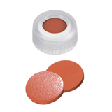 9-425 Screw Cap (transparent) with Septa Natural Rubber/TEF (red-orange/transparent), 60° shore A, 1.0mm, pk.1000