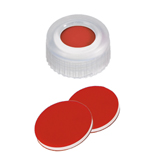9-425 Screw Cap (transparent) with Septa PTFE/Silicone/PTFE (red/white/red), 45° shore A, 1.0mm, pk.1000