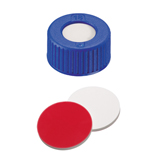 9-425 Screw Cap (blue) with Septa Silicone/PTFE (white/red), 55° shore A, 1.0mm, pk.1000 - UltraClean