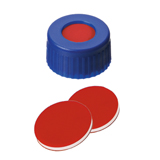 9-425 Screw Cap (blue) with Septa PTFE/Silicone/PTFE (red/white/red), 45° shore A, 1.0mm, pk.1000