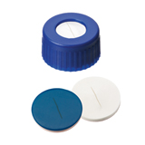 9-425 Screw Cap (blue) with slitted Septa Silicone/PTFE (white/blue), 55° shore A, 1.0mm, pk.1000