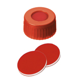 9-425 Screw Cap (red) with Septa PTFE/Silicone/PTFE (red/white/red), 45° shore A, 1.0mm, pk.1000
