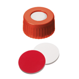 9-425 Screw Cap (red) with Septa Silicone/PTFE (white/red), 55° shore A, 1.0mm, pk.1000 - UltraClean