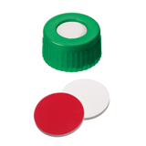 9-425 Screw Cap (green) with Septa Silicone/PTFE (white/red), 55° shore A, 1.0mm, pk.1000 - UltraClean