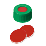 9-425 Screw Cap (green) with Septa PTFE/Silicone/PTFE (red/white/red), 45° shore A, 1.0mm, pk.1000