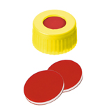 9-425 Screw Cap (yellow) with Septa PTFE/Silicone/PTFE (red/white/red), 45° shore A, 1.0mm, pk.1000