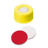 9-425 Screw Cap (yellow) with Septa Silicone/PTFE (white/red), 55° shore A, 1.0mm, pk.1000 - UltraClean