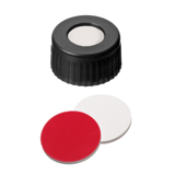 9-425 Screw Cap (black) with Septa Silicone/PTFE (white/red), 55° shore A, 1.0mm, pk.1000 - UltraClean