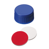 9-425 Screw Cap (blue) with Septa Silicone/PTFE (white/red), 55° shore A, 1.0mm, pk.1000 - Closed Top, UltraClean