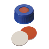 9-425 Screw Cap (blue) with Septa RedRubber/PTFE (red/beige), 45° shore A, 1.0mm, pk.1000