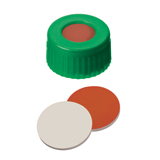 9-425 Screw Cap (green) with Septa RedRubber/PTFE (red/beige), 45° shore A, 1.0mm, pk.1000