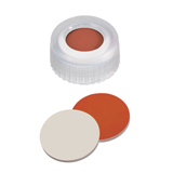 9-425 Screw Cap (transparent) with Septa RedRubber/PTFE (red/beige), 45° shore A, 1.0mm, pk.1000