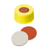 9-425 Screw Cap (yellow) with Septa RedRubber/PTFE (red/beige), 45° shore A, 1.0mm, pk.1000