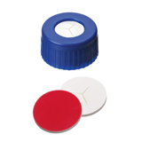 9-425 Screw Cap (blue) with slitted Septa Silicone/PTFE (white/blue), 55° shore A, 1.0mm, pk.1000 - "Y"- Cut