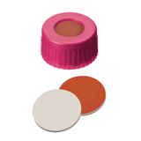 9-425 Screw Cap (pink) with Septa RedRubber/PTFE (red/beige), 45° shore A, 1.0mm, pk.1000