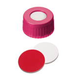 9-425 Screw Cap (pink) with Septa Silicone/PTFE (white/red), 55° shore A, 1.0mm, pk.1000 - UltraClean