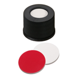 10-425 Screw Cap (black) with Septa Silicone/PTFE (white/red), 45° shore A, 1.3mm, pk.1000 - UltraClean