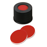10-425 Screw Cap (black) with Septa PTFE/Silicone/PTFE (red/white/red), 45° shore A, 1.0mm, pk.1000