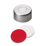 11mm Crimp Cap (silver) with Septa Silicone/PTFE (white/red), 45° shore A, 1.3mm, pk.1000 - UltraClean