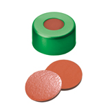 11mm Crimp Cap (green) with Septa Natural Rubber/TEF (red-orange/transparent), 45° shore A, 1.0mm, pk.1000