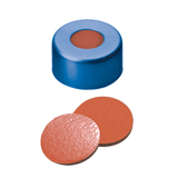 11mm Crimp Cap (blue) with Septa Natural Rubber/TEF (red-orange/transparent), 45° shore A, 1.0mm, pk.1000