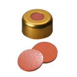 11mm Crimp Cap (yellow) with Septa Natural Rubber/TEF (red-orange/transparent), 45° shore A, 1.0mm, pk.1000