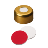 11mm Magnetic Crimp Cap (gold) with Septa Silicone/PTFE (white/red), 45° shore A, 1.3mm, pk.1000 - UltraClean