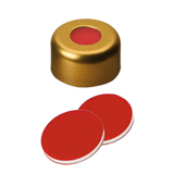 11mm Magnetic Crimp Cap (gold) with Septa PTFE/Silicone/PTFE (red/white/red), 45° shore A, 1.0mm, pk.1000