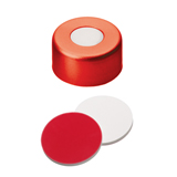 11mm Crimp Cap (red) with Septa Silicone/PTFE (white/red), 45° shore A, 1.3mm, pk.1000 - UltraClean