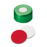 11mm Crimp Cap (green) with Septa Silicone/PTFE (white/red), 45° shore A, 1.3mm, pk.1000 - UltraClean