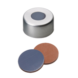 11mm Crimp Cap (silver) with Septa Butyl Rubber/PTFE (red/grey), 55° shore A, 1.3mm, pk.1000