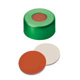11mm Crimp Cap (green) with Septa RedRubber/PTFE (red/beige), 45° shore A, 1.0mm, pk.1000