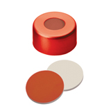 11mm Crimp Cap (red) with Septa RedRubber/PTFE (red/beige), 45° shore A, 1.0mm, pk.1000