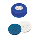 Snap Ring Cap hard version (blue) with slitted Septa Silicone/PTFE (white/blue), 55ø shore A, 1.0mm, pk.1000 - "X"-Cut