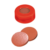 Snap Ring Cap (red) with Septa Natural Rubber/TEF (red-orange/transparent), 60° shore A, 1.0mm, pk.1000