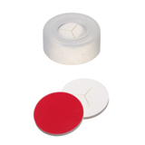 Snap Ring Cap hard version (transparent) with slitted Septa Silicone/PTFE (white/red), 45ø shore A, 1.3mm, pk.1000 - "Y"-Cut