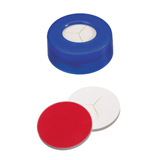 Snap Ring Cap hard version (blue) with slitted Septa Silicone/PTFE (white/red), 45ø shore A, 1.3mm, pk.1000 - "Y"-Cut