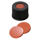 13-425 Screw Cap (black) with Septa Natural Rubber/TEF (red-orange/transparent), 60° shore A, 1.3mm, pk.1000