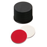 13-425 Screw Cap (black) with Septa Silicone/PTFE (cream/red), 55° shore A, 1.5mm, pk.1000 - Closed Top