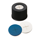 13-425 Screw Cap (black) with slitted Septa Silicone/PTFE (white/blue), 55° shore A, 1.5mm, pk.1000 - "X"-Cut