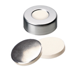 ND20 Aluminum Crimp Cap (10mm hole) with Septa Silicone/Aluminum (white/silver), 50° shore A, 3.0mm, pk.1000