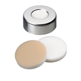 ND20 Aluminum Crimp Cap (10mm hole) with Septa Silicone/PTFE (white/beige), 45° shore A, 3.2mm, pk.1000