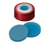 ND20 Magnetic Bimetal Crimp Cap (8mm hole) with Septa Silicone/PTFE (blue transparent/transparent), 45° shore A, 3.2mm, pk.1000