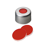 8mm Open Top Crimp Cap, 4mm hole, with Red PTFE/White Silicone/Red PTFE septum (1.0mm thick)
